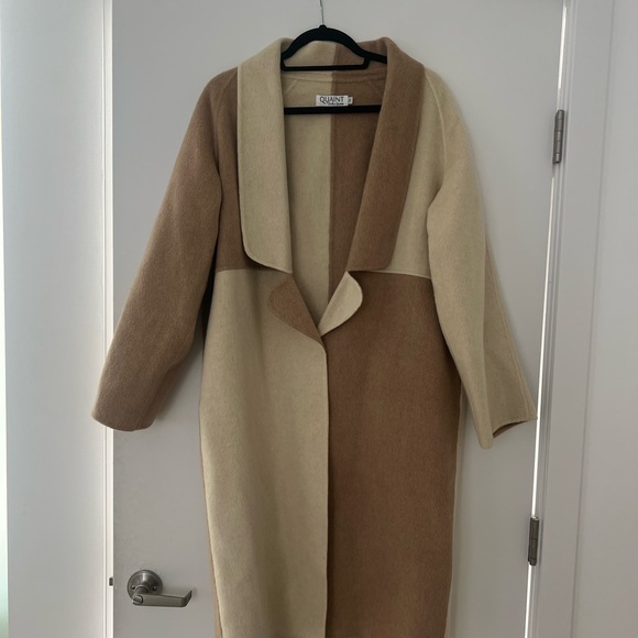 By Quaint French Contrast Tan and Cream Wool Coat - Picture 3 of 8